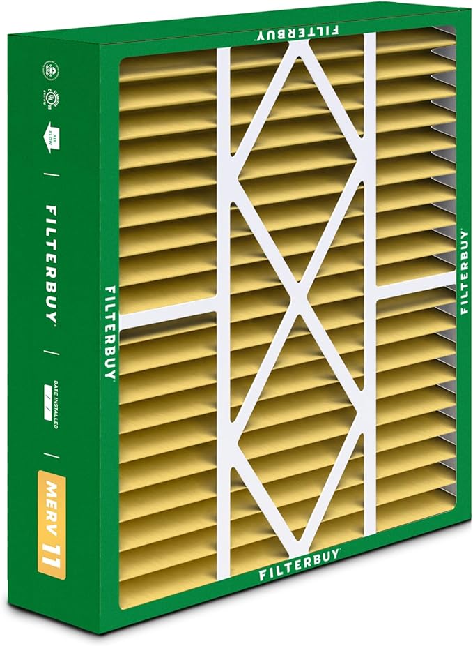 Filterbuy 20x25x5 Air Filter MERV 11 Superior Pet & Allergy Defense (4-Pack), Pleated HVAC AC Furnace Filters for Amana, Coleman, Goodman, Maytag, York, and More (Actual Size: 20.19 x 25.31 x 5.25)