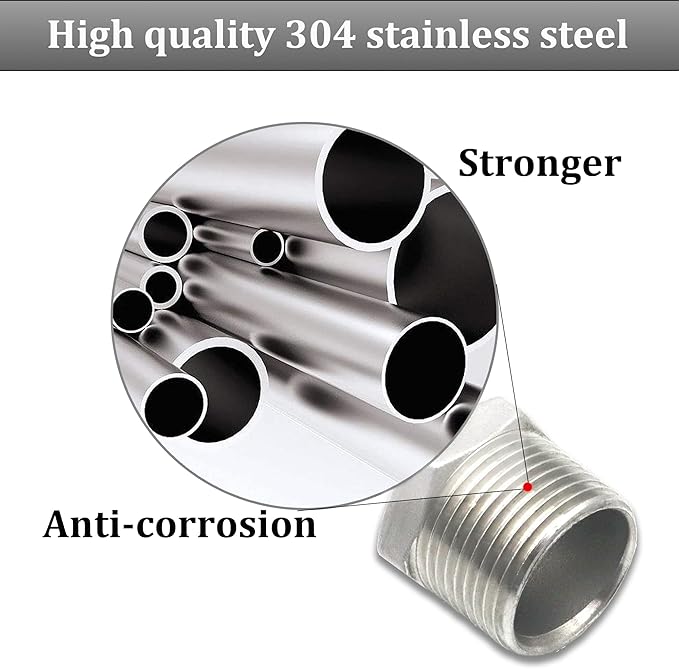 2 Pcs Reducer Hex Bushing, 304 Stainless Steel 1" Male NPT to 1/2" Female NPT（ 1"MNPT - 1/2"FNPT） Pipe Fitting Hex Bushing, Heavy Duty Pipe Fitting Reducer Adapter