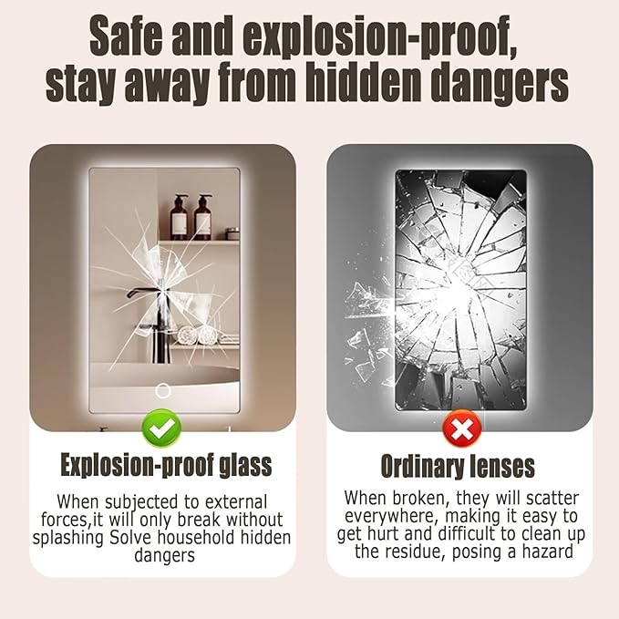 Backlit LED Illuminated Bathroom Mirror with LED Lights, Lighted Bathroom Makeup Wall Mounted Mirror with Demister Pad, Sensor Touch Switch, Horizontal/Vertical(A,H60*W80CM/H23.6*W31.4IN)