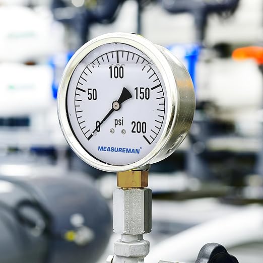 MEASUREMAN Glycerin Filled Plumbing Pressure Gauge 0-200psi Stainless Steel Case, 4" Dial 1/4" NPT Brass Lower Mount, Suitable for Pneumatic Tools, Water Filtration & Industrial Hydraulic Systems