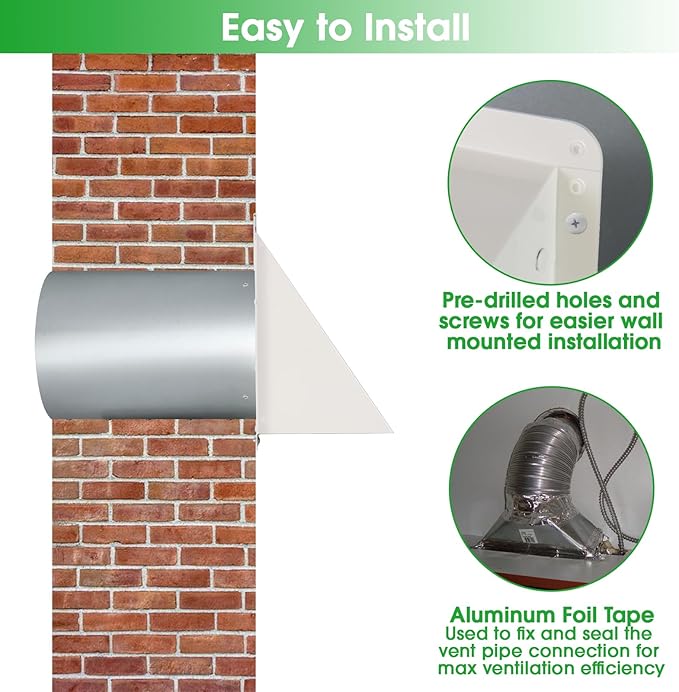 4Inch Dryer Vent Cover Outside,4"Dryer Vent Cover Outdoor,Exterior Vent Cover Dryer Wall Vent Exhaust Vent Dryer Vent Hood Cover Cap,Hooded Wall Vent with Screen&Damper for Dryer Duct HVAC Exhaust Fan