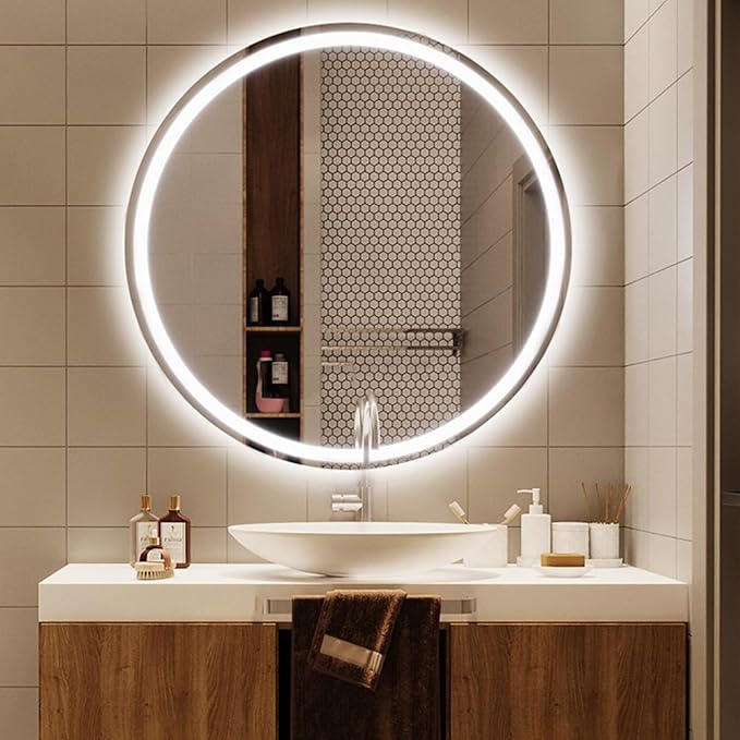 Bathroom Mirror with LED Lights, Wall Mounted Round Mirror, Mirror for Wall with Touch, 3 Colour and Demister Pad, IP44 Dimmable Bathroom Vanity Mirror(A,31.4"/80cm)