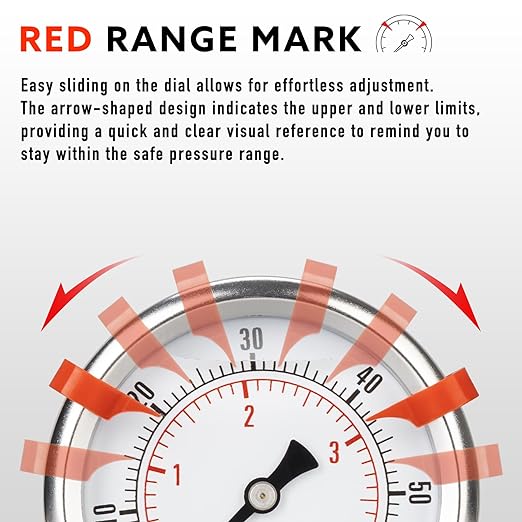 0 to 160 Psi Pressure Gauge, Glycerin Liquid Filled, 2.5 inch Dial, 1/4" NPT Lower Mount, Stainless Steel Case, for Air Compressor, Well Pump, Water, RV, CO2, Pipe, Gas, Pressure Test