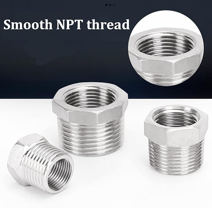 2 Pcs Reducer Hex Bushing, 304 Stainless Steel 3/4" Male NPT to 1/2" Female NPT（ 3/4"MNPT - 1/2"FNPT） Pipe Fitting Hex Bushing, Heavy Duty Pipe Fitting Reducer Adapter