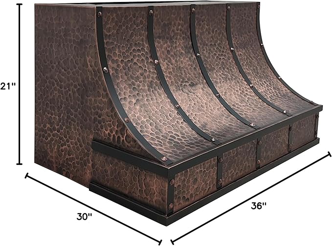 CT Copper Tailor Sloped Copper Vent Hood Wall Mount,30'' W,36''H, 610 CFM Exhaust Fan,Stainless Steel Vent,LED Light,Dishwasher-Safe Baffle Filters,VH8TR1