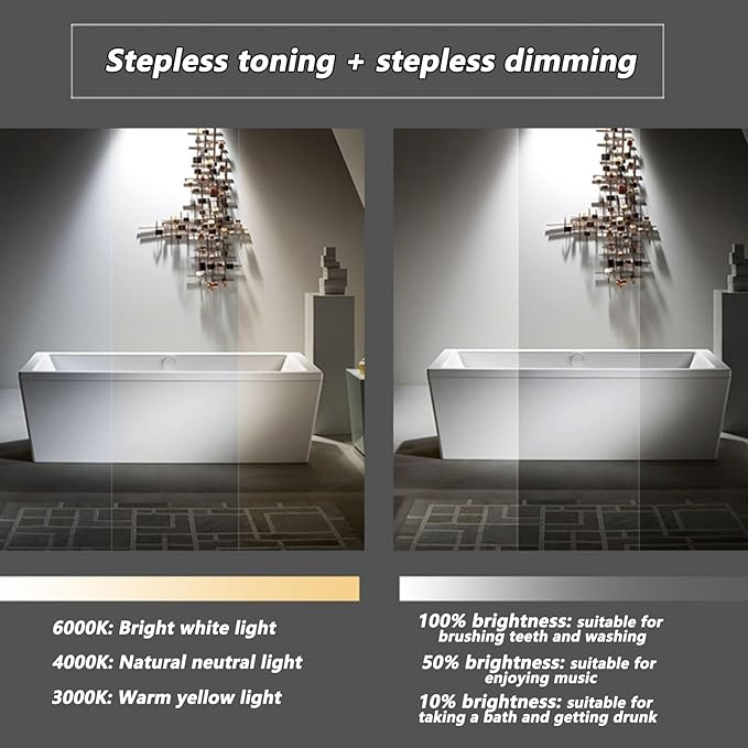 Irregular Bathroom Mirror with LED Light, Wall Mounted Mirror with Demister Pad, 3-Color Dimmable LED Light, for Wall, Living Room, Bedroom, Vanity, Entryway(90cm/35.4in)