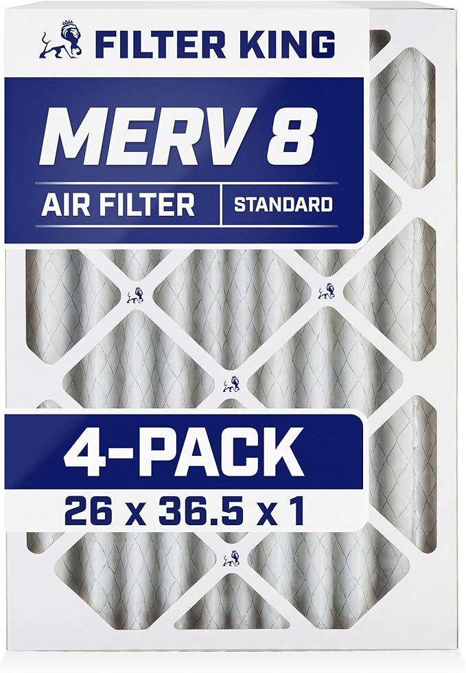 Filter King 26x36.5x1 Air Filter | 4-PACK | MERV 8 HVAC Pleated A/C Furnace Filters | MADE IN USA | Actual Size: 26 x 36.5 x .75"