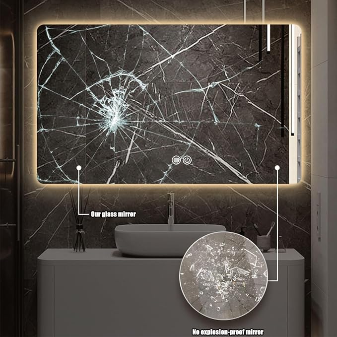 Illuminated 3 Colour LED Bathroom Mirror, Bathroom Light Mirror with Demister Pad, Dimming Function, Touch Switch, Wall Mounted Vanity Mirror, Decorative Mirror(B1,27.5"x35.4"/70x90cm)