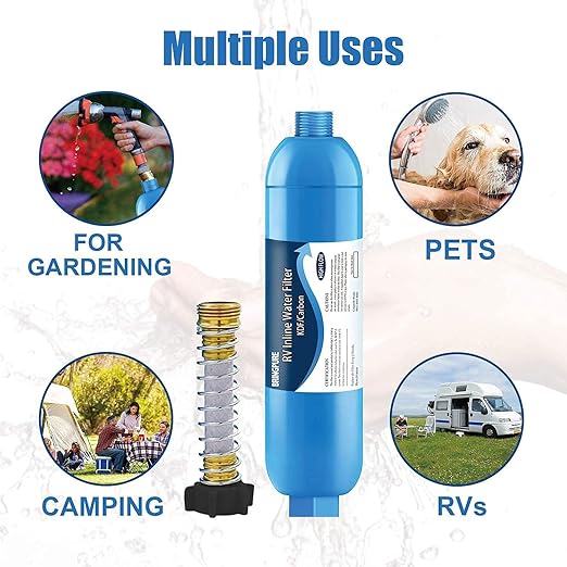 RV Inline Water Filter with Flexible Hose Protector, Certified by NSF to Reduce Bad Taste, Odors, Rust, Chlorine, Lead, Fluoride and More Sediment in Drinking Water (2 Packs)