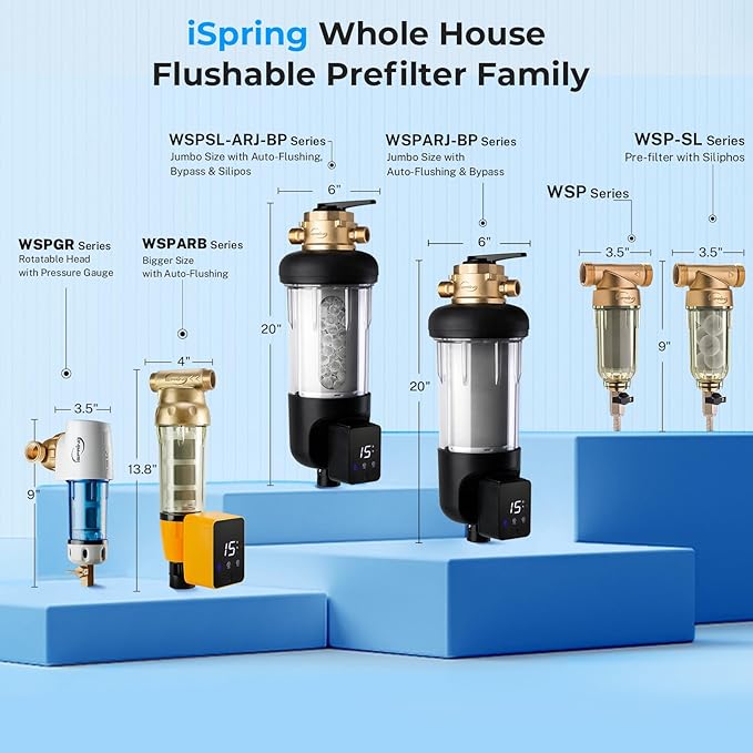 iSpring WSP-100SL Reusable Whole House Spin Down Sediment Water Filter, Siliphos Helps Prevent Scale and Corrosion, 1" MNPT + 3/4" FNPT, 100 Micron