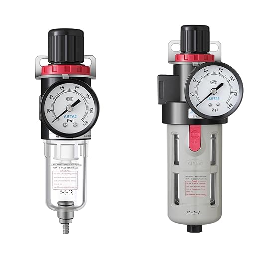 Compressed Air Pressure Filter Regulator Airtac BFR3000 3/8'' NPT 0-140 PSI Combo Piggybac Adjustable,Bracket,Gauge Semi-Auto Drain