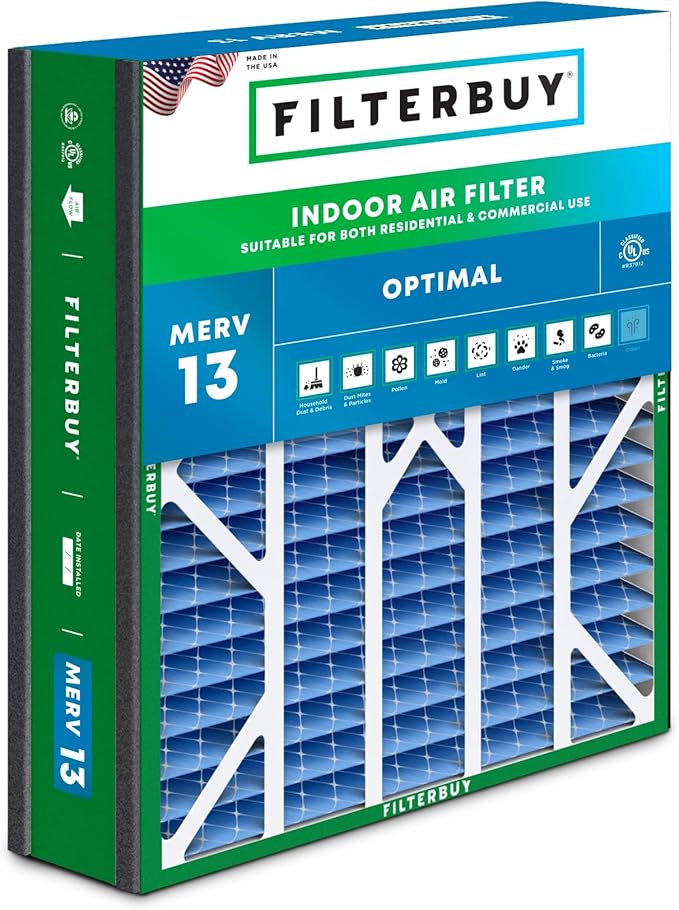 Filterbuy 20x20x5 Air Filter MERV 13 Optimal Smoke & Allergy Defense (1-Pack), Electrostatic Pleated HVAC AC Furnace Filters for Trion Air Bear 255649-103 & More (Actual Size: 19.63 x 20.63 x 4.88)