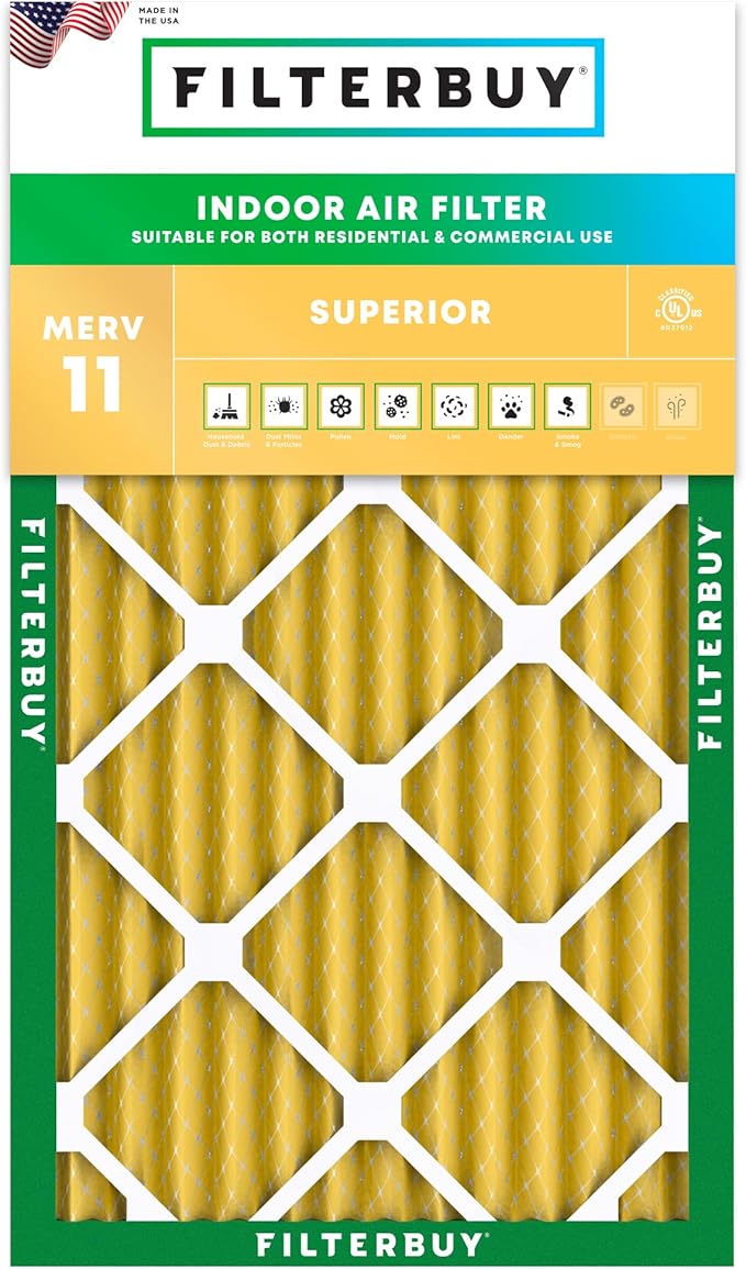 Filterbuy 16x24x2 Air Filter MERV 11 Superior Pet & Allergy Defense (1-Pack), Electrostatic Pleated HVAC AC Furnace Filters Replacement, Made in USA (Actual Size: 15.38 x 23.38 x 1.75)