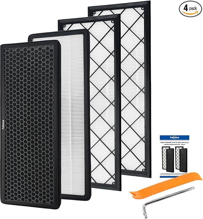 Compatible with Tesla Model Y 2020-2025 Juniper Intake Cabin Air Filter Activated Carbon 5-Layer Replacement HEAP Filter Kit - Includes Tools & Installation Guide (Set of 4 Packs)