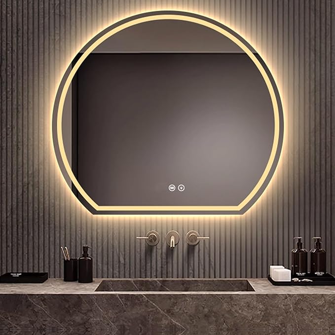 Bathroom Mirror with LED Lights, Wall Mounted Bathroom Mirrors, Bathroom Mirrors with Touch, 3 Colour Dimmable and Demister Pad, IP44 Smart Mirror(35.4"/90cm)