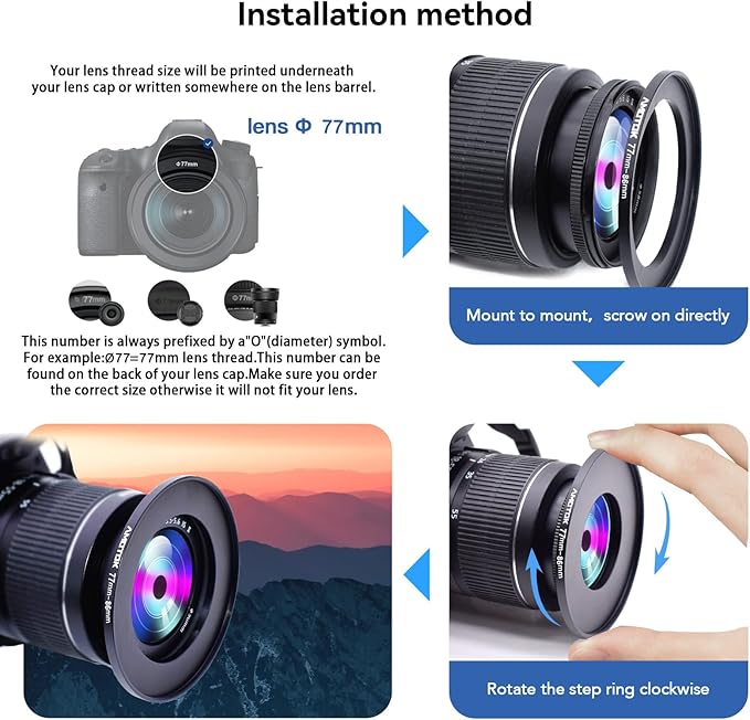 77mm Lens to 86mm Camera Lens Adapter,77mm to 86mm Filter Step up Ring Adapter Ring,Compatible All 86mm Filter Accessory