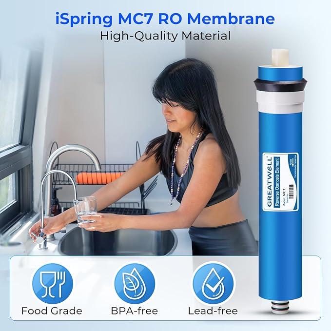 iSpring Greatwell NSF Certified Reverse Osmosis Membrane 75 GPD 11.75” X 1.75”, Replacement Fits Standard Under Sink RO Drinking Water Filtration System, MC7