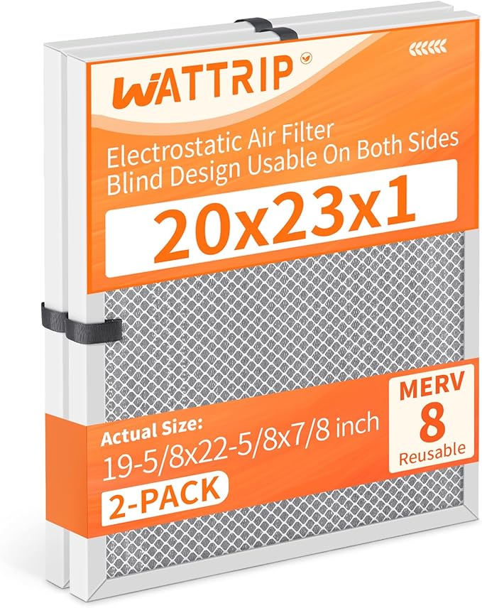 2-Pack 20x23x1 MERV 8 Reusable & Washable Electrostatic Air Filters - Long-Lasting Filter for HVAC, Furnace & Air Conditioner Units, Actual Size: 19-5/8” x 22-5/8” x 7/8”