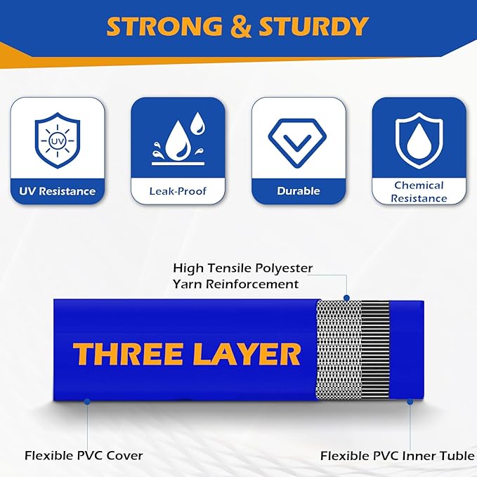 2" x 100 ft Discharge Hose for Swimming Pools, Heavy Duty PVC Lay Flat Water Backwash Hose,Durable Pool Drain Hose with Aluminum Pin Lug Fittings for Water Pump And Filters