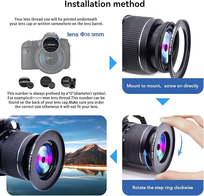 30.5mm Lens to 58mm Camera Lens Adapter,30.5mm to 58mm Filter Step up Ring Adapter Ring,Compatible All 58mm Filter Accessory