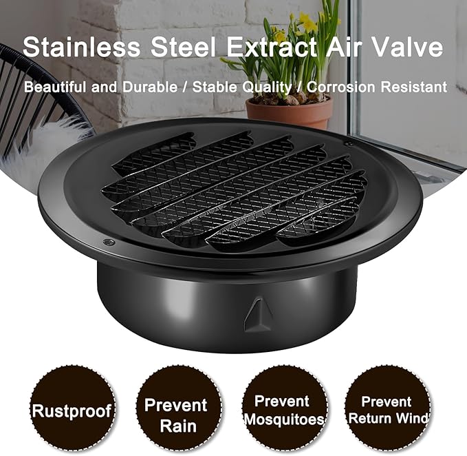 Zonon 18 Pcs Stainless Steel Soffit Vents 4 Inch Round Dryer Vent Cover with Mesh Screen for Home Outdoor Bathroom Wall Ceiling Outside Exterior Exhaust (Black)