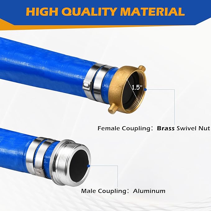 1.5" x 100 ft Discharge Hose for Swimming Pools, Heavy Duty PVC Lay Flat Water Backwash Hose,Durable Pool Drain Hose with Aluminum Pin Lug Fittings for Water Pump And Filters