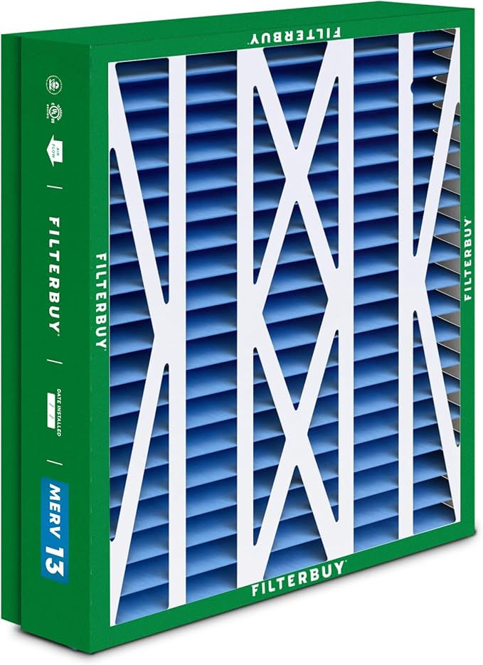Filterbuy 21x27x5 Air Filter MERV 13 Optimal Smoke & Allergy Defense (1-Pack), Pleated HVAC AC Furnace Filters for Trane Perfect Fit & American Standard (Actual Size: 20.56 x 26.13 x 4.97)
