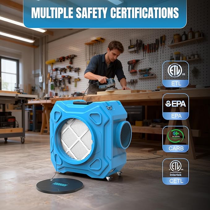 Air Scrubber with 3-Stage Filtration, 750CFM HEPA Air Scrubber Negative Air Machine with Lockable 360° Wheels & Auto-Foldable Handle, Portable Heavy Duty Air Cleaner for Home Industrial Commercial Use
