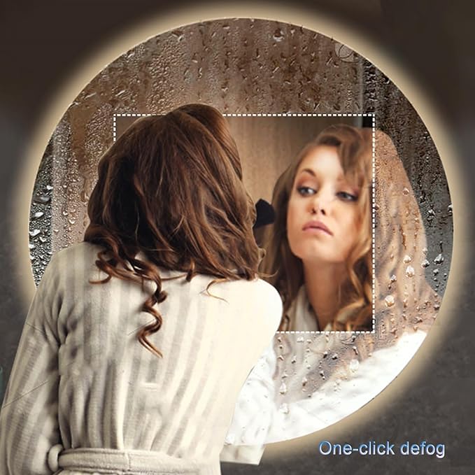 Round Led Bathroom Mirror,Round Bathroom Mirror with LED Lights，Bathroom Mirror with LED Lights,Demister pad，Dimmable Touch Switch Makeup Smart LED Mirror(B,H70*W70cm/H27.6*W27.6IN)