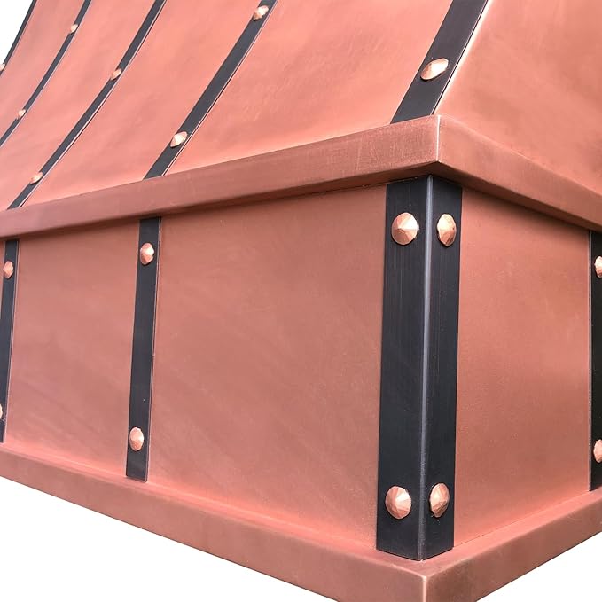 CT Copper Tailor Sloped Copper Vent Hood Wall Mount,48'' W,48''H, 1150 CFM Exhaust Fan,Stainless Steel Vent,LED Light,Dishwasher-Safe Baffle Filters,VH8TR1