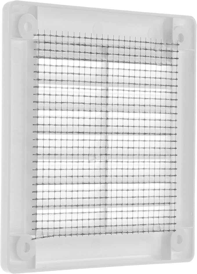 Repa Market 4 x 4 Inch (Outer) White Square Air Vent Cover - Plastic Fresh Air Intake Vent - AC Cover with Nylon Mesh Screen, Wall, Ceiling HVAC Return Air Register, Modern Soffit Vents