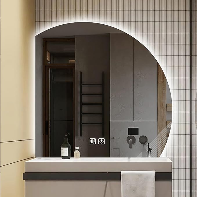 Bathroom Wall Mounted Mirror, LED Illuminated Vanity Mirror with Demister Pad, Mirror for Wall Decor Mirror with Anti-Fog, Dimmable Light Function, Touch Switch (Color : Left Cut, Size : 35.4