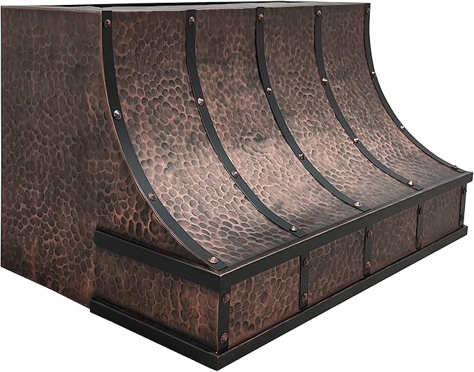 CT Copper Tailor Sloped Copper Vent Hood Wall Mount,48'' W,39''H, 1150 CFM Exhaust Fan,Stainless Steel Vent,LED Light,Dishwasher-Safe Baffle Filters,VH8TR1