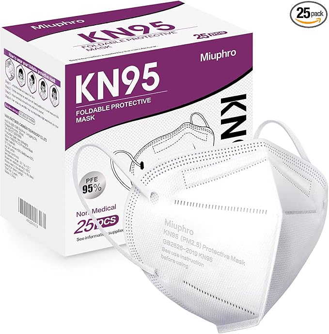 Miuphro KN95 Disposable Face Mask 25 Pack 5-Ply Breathable Safety Masks Against PM2.5, Disposable Respirator Protection Mask for Men and Women White