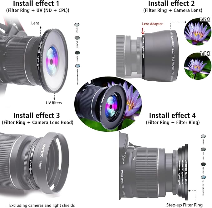 42mm Lens to 49mm Camera Lens Adapter,42mm to 49mm Filter Step up Ring Adapter Ring,Compatible All 49mm Filter Accessory
