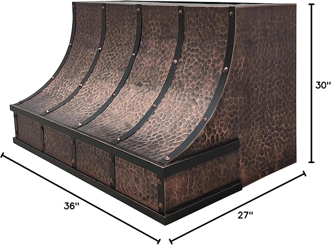 CT Copper Tailor Sloped Copper Vent Hood Island Mount,30'' W,36''H, 610 CFM Exhaust Fan,Stainless Steel Vent,LED Light,Dishwasher-Safe Baffle Filters,VH8TR1