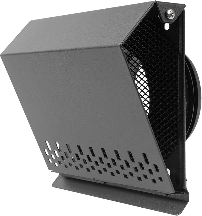 Vent Systems 4" Inch Air Supply Vent Cover with Rubber Gasket - Graphite Black Galvanized Steel - Robust Weatherproof Outdoor Air Intake Box - Duct or Surface Mounting - Rain and Snow Protection