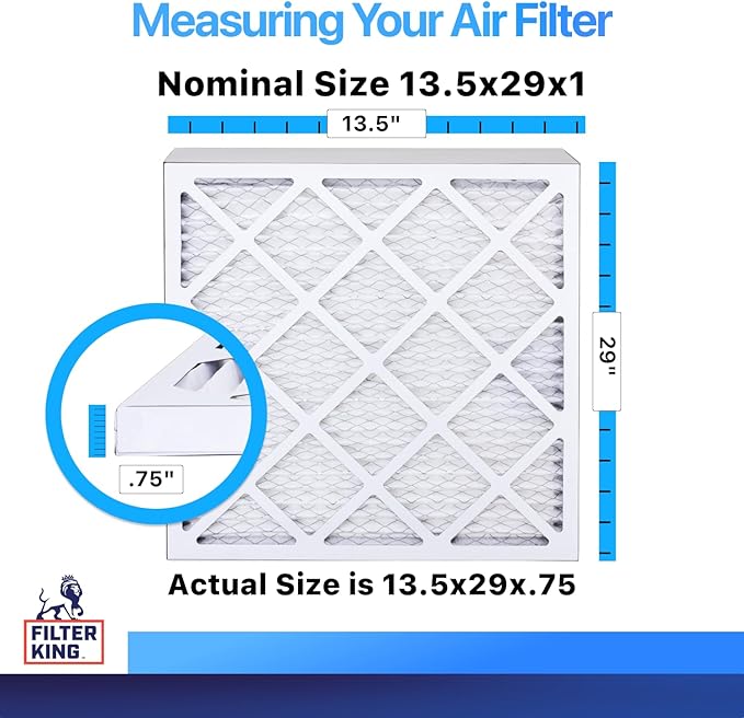 Filter King 13.5x29x1 Air Filter | 4-PACK | MERV 8 HVAC Pleated A/C Furnace Filters | MADE IN USA | Actual Size: 13.5 x 29 x .75"