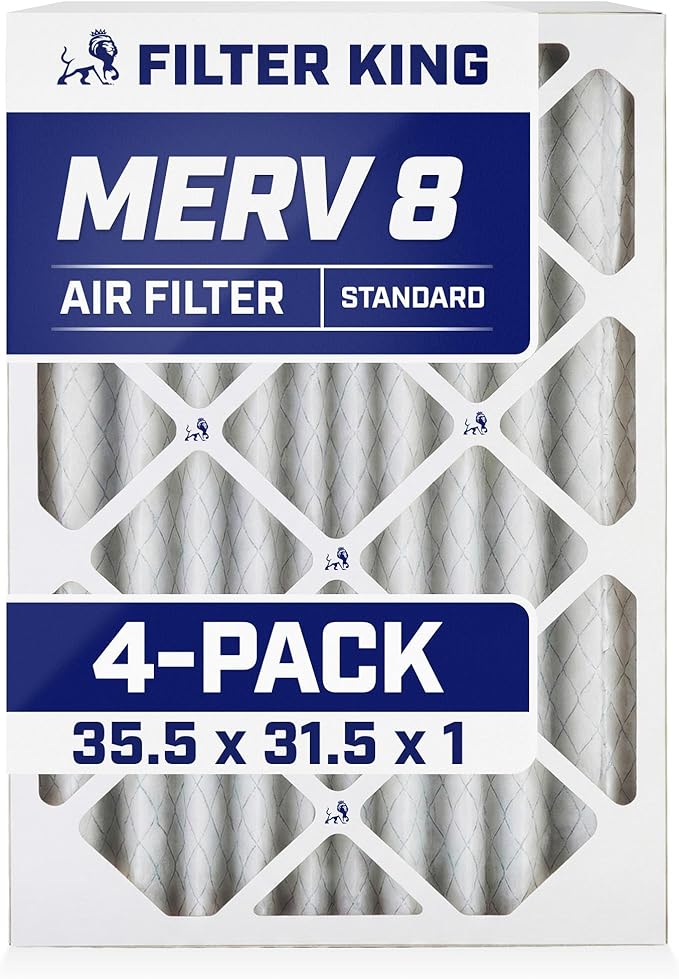 Filter King 35.5x31.5x1 Air Filter | 4-PACK | MERV 8 HVAC Pleated A/C Furnace Filters | MADE IN USA | Actual Size: 35.5 x 31.5 x .75"