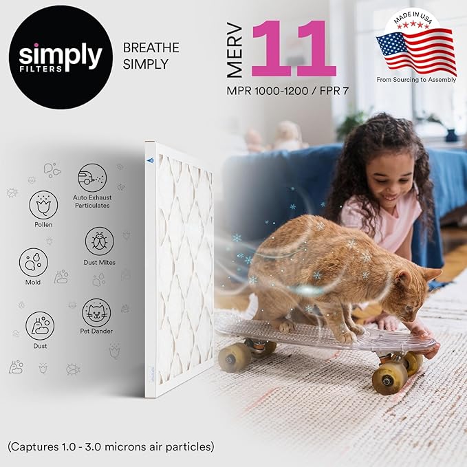 Simply 12x12x1 Air Filter, Merv 11, MPR 1000, 6 Pack, Furnace Air Filter for HVAC (Actual Size: 11.75"x11.75"x0.75") DUST, Pet, & Allergy Control