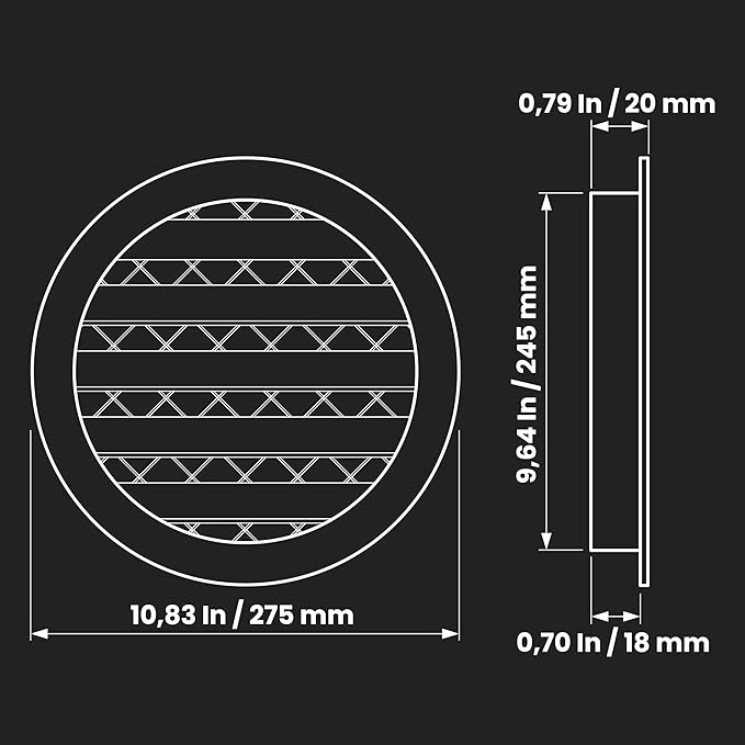 Repa Market 10" Inch Aluminum Black Soffit Air Vent Cover - Louvered Round Gable Vent with Mesh Screen - Exhaust/Intake Ventilation Grill for House, Attic, Bathroom - Outdoor Metal Duct Grate
