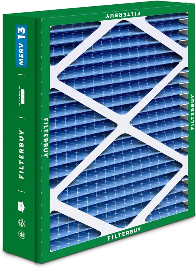 Filterbuy 21x23.5x5 Air Filter MERV 13 Optimal Smoke & Allergy Defense (1-Pack), Pleated HVAC AC Furnace Filters for Trane Perfect Fit & American Standard (Actual Size: 20.00 x 23.09 x 4.97)
