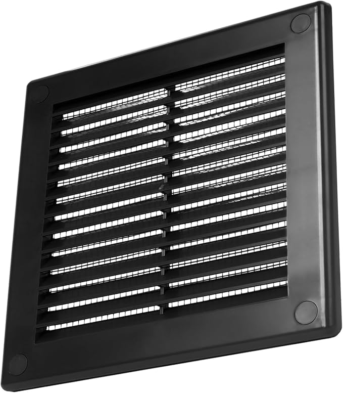 Vent Systems 4.5" x 4.5" Inch (Opening Dimensions) - Pack of 2 - Black Plastic Soffit Vent Cover - Durable Square Air Vent Grille with Mesh Screen - Ventilation Grill Wall, Ceiling Indoor, Outdoor