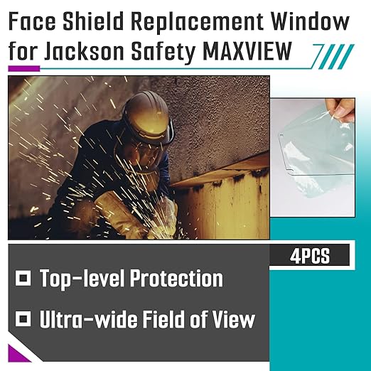 4 Pcs Face Shield Replacement Window Compatible with Jackson Safety Premium Face Shield Mask, Protective Lens for Grinding and Welding, Durable and Scratch-Resistant, Clear Tint, Uncoated