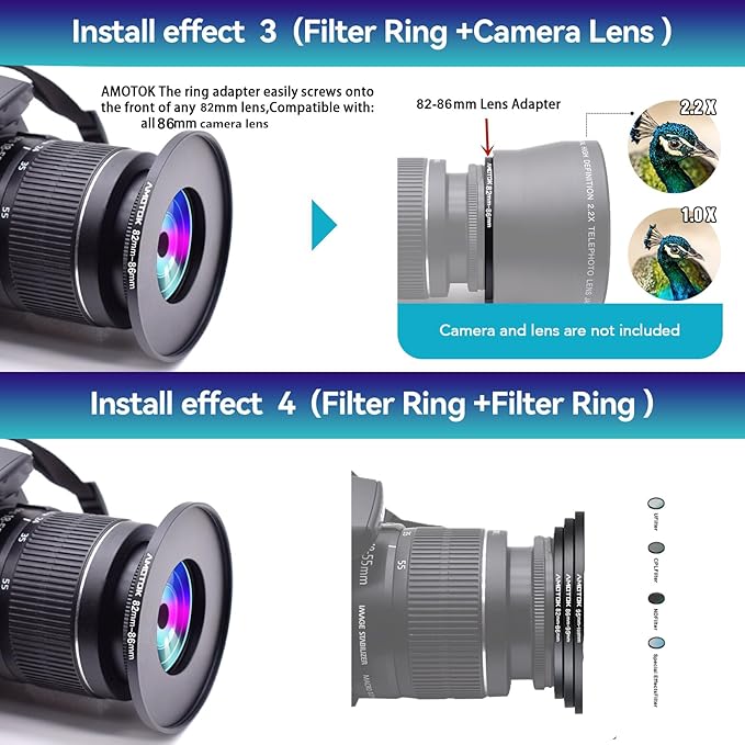82mm Lens to 86mm Camera Lens Adapter,82mm to 86mm Filter Step up Ring Adapter Ring,Compatible All 86mm Filter Accessory