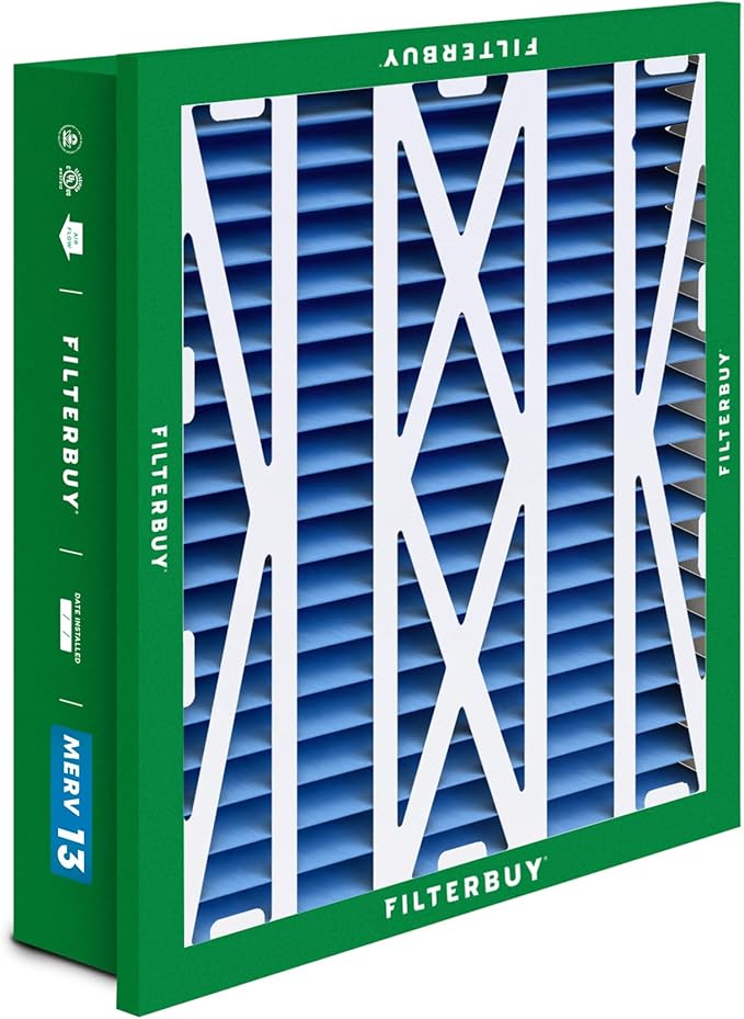 Filterbuy 24x24x5 Air Filter MERV 13 Optimal Smoke & Allergy Defense (1-Pack), Electrostatic Pleated HVAC AC Furnace Filters Replacement for Honeywell Return Grille (Actual Size: 22.38 x 22.38 x 4.38)