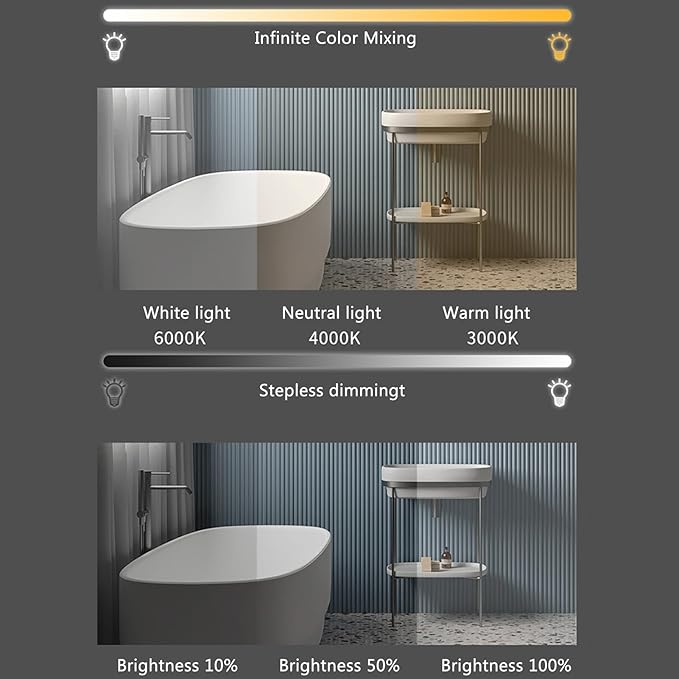 Bathroom Mirror with 3 Colour LED Lights, Wall Mounted Bathroom Vanity Mirror, Demister Heat Pad/Dimming Function/Touch Switch Smart Mirror(A,35.4"x31.8"/90x81cm)