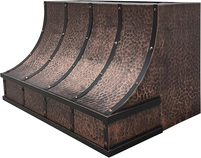 CT Copper Tailor Sloped Copper Vent Hood Wall Mount,36'' W,39''H, 610 CFM Exhaust Fan,Stainless Steel Vent,LED Light,Dishwasher-Safe Baffle Filters,VH8TR1