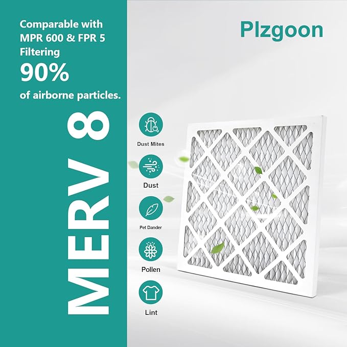 12x12x1 Air Filter MERV 8 (2 Pack) MPR 600 Pleated AC Furnace Filters Replacement (Exact Dimensions: 11.81"L x 11.81"W x 0.79"Th) Compatible with Air Conditioner AC HVAC Furnace