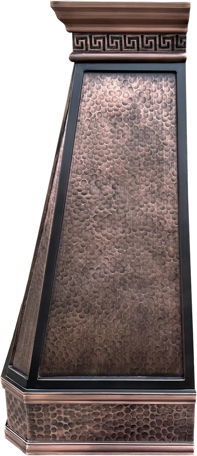 CT Copper Tailor Copper Vent Hood Wall Mount,54'' W,30''H,1260 CFM Exhaust Fan,Stainless Steel Vent,LED Light,Dishwasher-Safe Baffle Filters,Light Hammered-Medium Patina,VH14TA2L